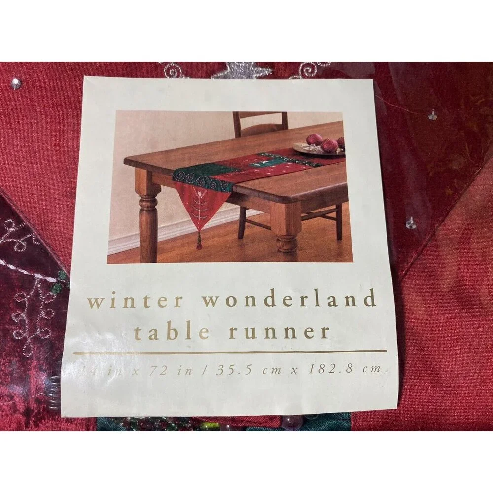 Pier 1 Table Runner Winter Wonderland Velvet Satin Embroidered Christmas RETIRED